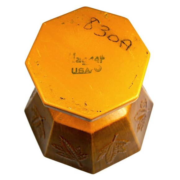 1970s Haeger USA Ceramic Footed Planter – Brown Octagon with Fern Leaf Panels - Picture 6 of 6